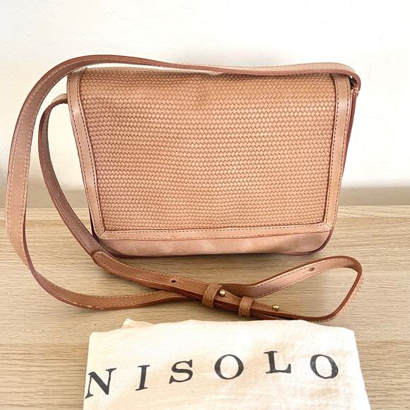 Nisolo Clara Crossbody Purse Almond Tan Leather Woven Saddle Bag New - Picture 1 of 7